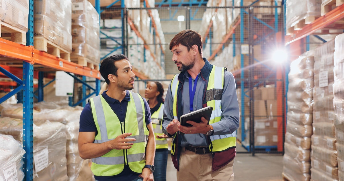 Men,,Tablet,And,Inspection,For,Stock,In,Warehouse,With,Teamwork,