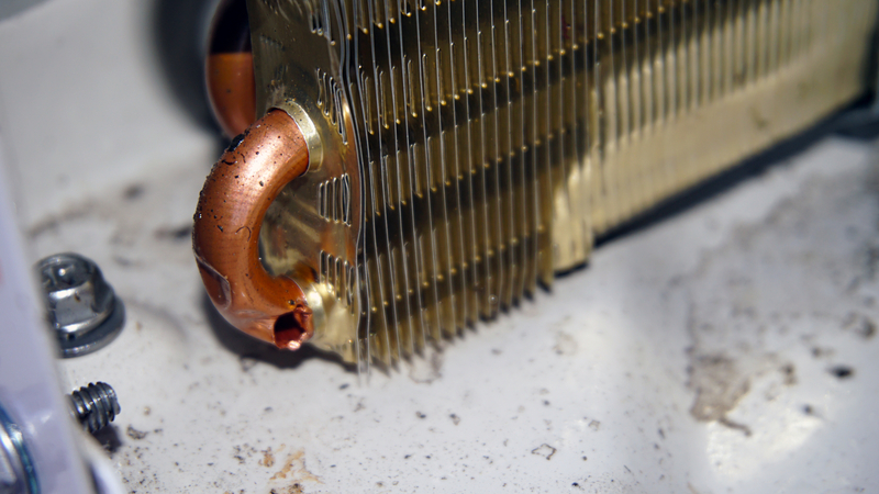 Damaged,Copper,Pipe,From,The,Heat,Exchanger,On,The,Air