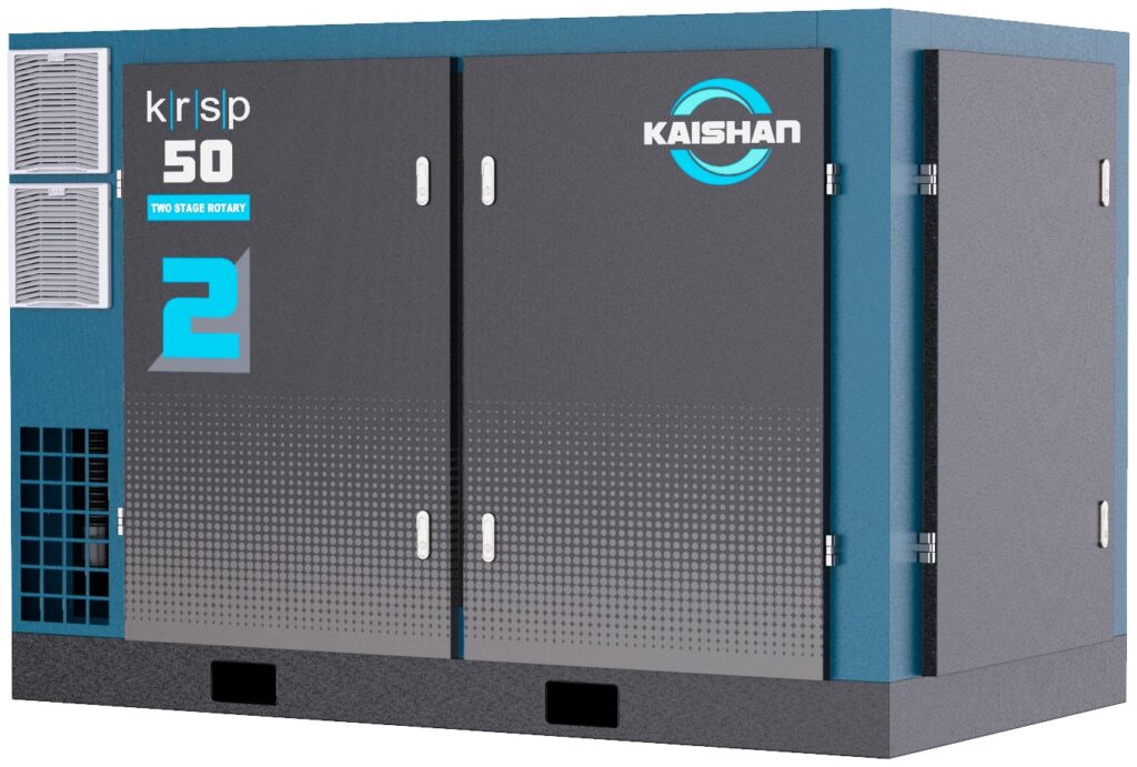 By splitting compression across two stages and adding an intercooler, our KRSP2 two-stage rotary screw compressor reduces stress on bearings and rotors, making it more reliable.